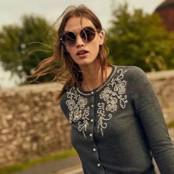 Anthropologie Sweaters - New Anthropologie Pearl Embellished Gray Cardigan